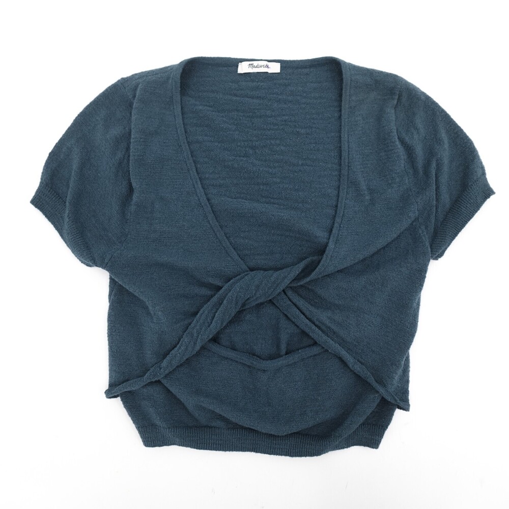 Madewell Shirt Womens Slate Blue Blouse Cropped Relaxed Layered Pullover